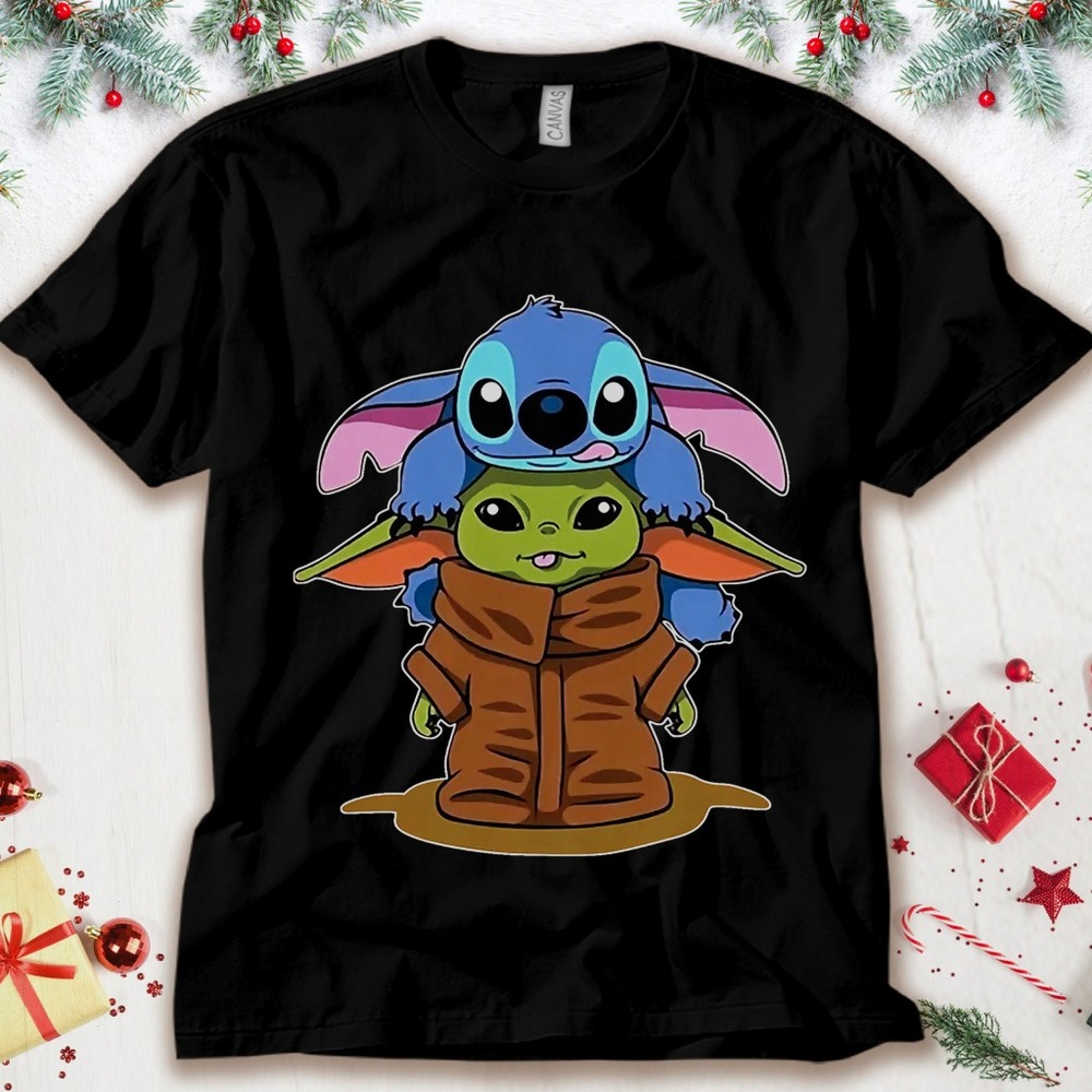 Baby Yoda And Stitch Being Best Friends Christmas Unisex Tee Adult T-shirt
